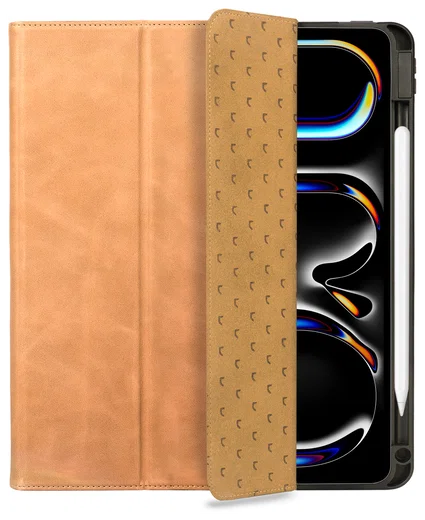 Rosso Elite iPad Pro 12.9 Hoes 2-in-1 Echt Leer Book Case Lichtbruin afbeelding 1