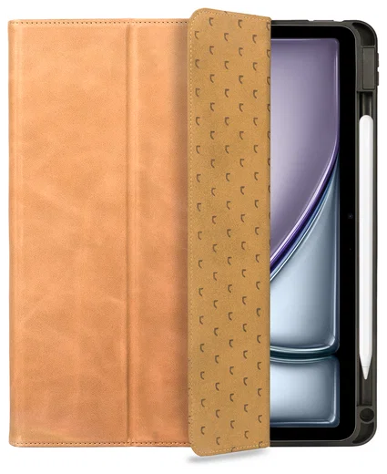 Rosso Elite iPad Air 11 (24/25/26) Hoes 2-in-1 Echt Leer Book Case Lichtbruin afbeelding 1