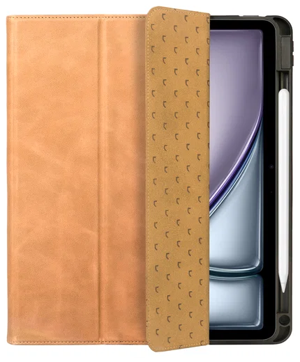 Rosso Elite iPad Air 11 (24/25/26) Hoes 2-in-1 Echt Leer Book Case Lichtbruin afbeelding 8