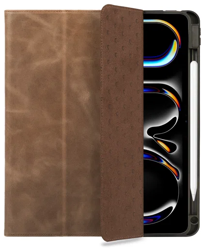 Rosso Elite iPad Pro 13 (2024/2025) Hoes 2-in-1 Echt Leer Book Case Bruin afbeelding 1