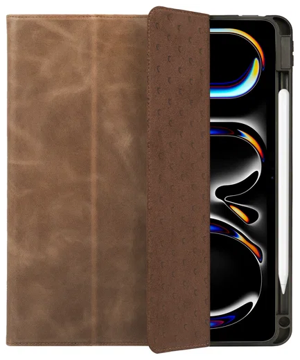Rosso Elite iPad Pro 13 (2024/2025) Hoes 2-in-1 Echt Leer Book Case Bruin afbeelding 9