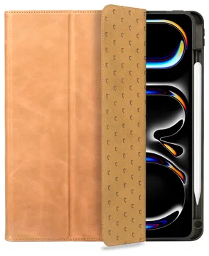 Rosso Elite iPad Pro 13 (2024/2025) Hoes 2-in-1 Echt Leer Book Case Lichtbruin