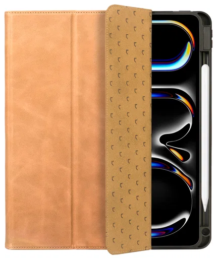 Rosso Elite iPad Pro 13 (2024/2025) Hoes 2-in-1 Echt Leer Book Case Lichtbruin afbeelding 9