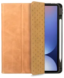 Rosso Elite Samsung Tab S10 Ultra / S9 Ultra Hoes 2-in-1 Echt Leer Lichtbruin afbeelding