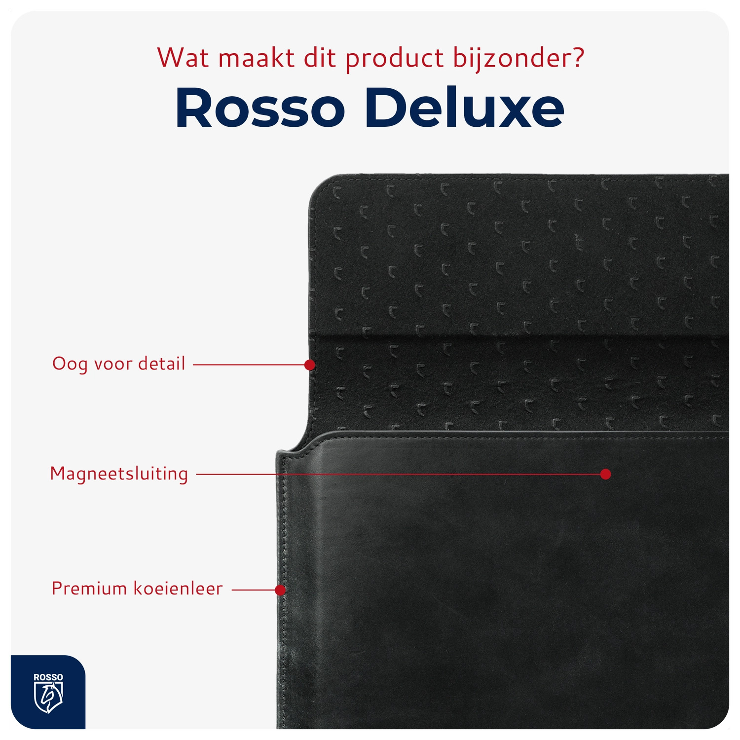Rosso Deluxe MacBook / Laptop / iPad / Tablet Sleeve tot 14 Inch Echt Leer Zwart afbeelding 2
