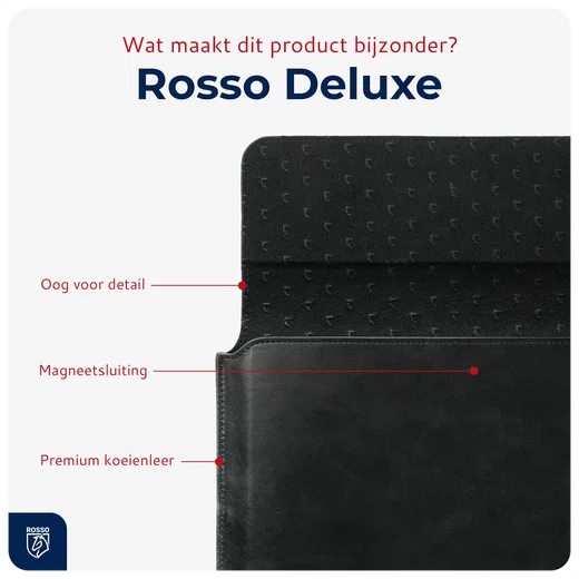 Rosso Deluxe MacBook / Laptop / iPad / Tablet Sleeve tot 14 Inch Echt Leer Zwart afbeelding 2