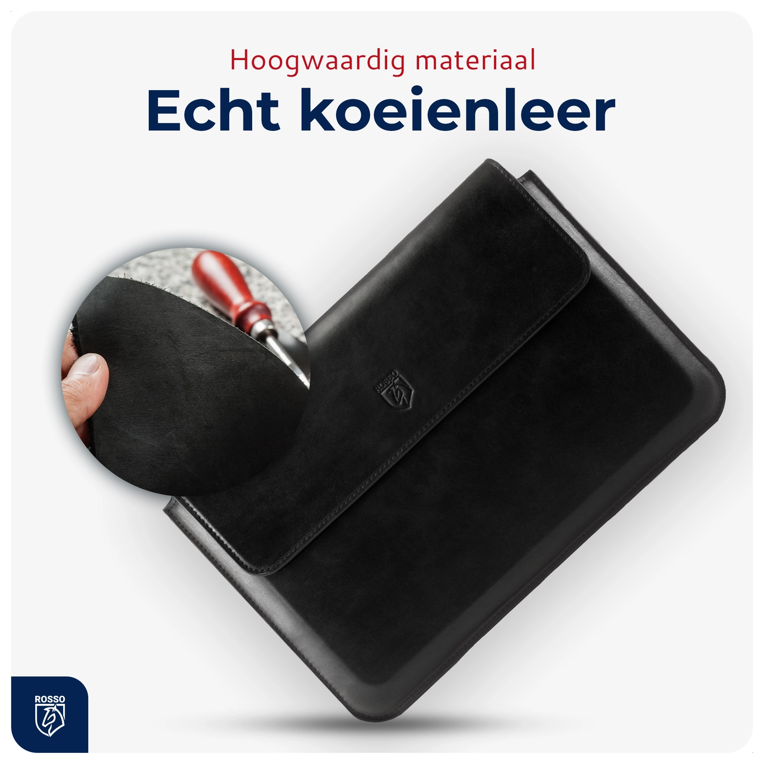 Rosso Deluxe MacBook / Laptop / iPad / Tablet Sleeve tot 14 Inch Echt Leer Zwart afbeelding 3