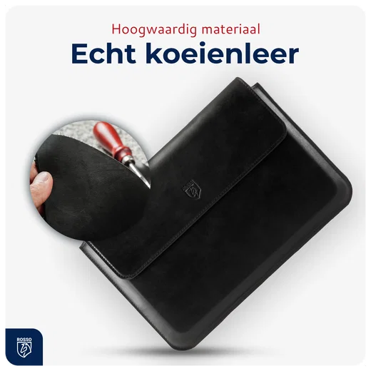 Rosso Deluxe MacBook / Laptop / iPad / Tablet Sleeve tot 14 Inch Echt Leer Zwart afbeelding 3