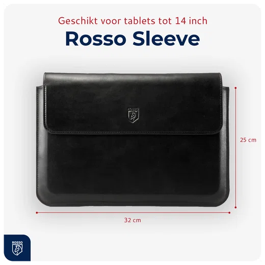 Rosso Deluxe MacBook / Laptop / iPad / Tablet Sleeve tot 14 Inch Echt Leer Zwart afbeelding 4