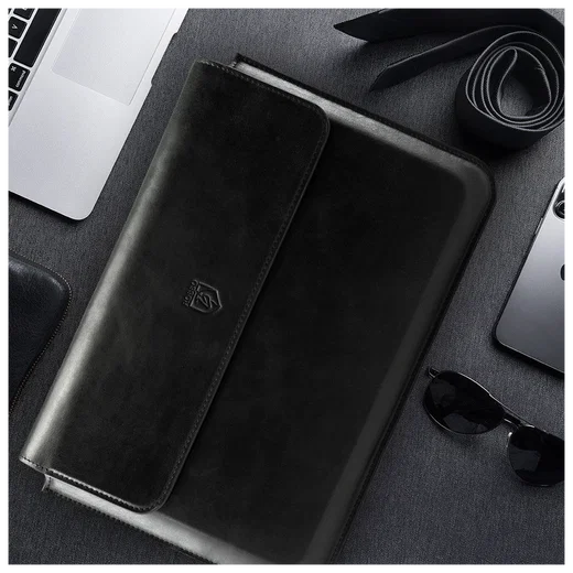 Rosso Deluxe MacBook / Laptop / iPad / Tablet Sleeve tot 14 Inch Echt Leer Zwart afbeelding 5