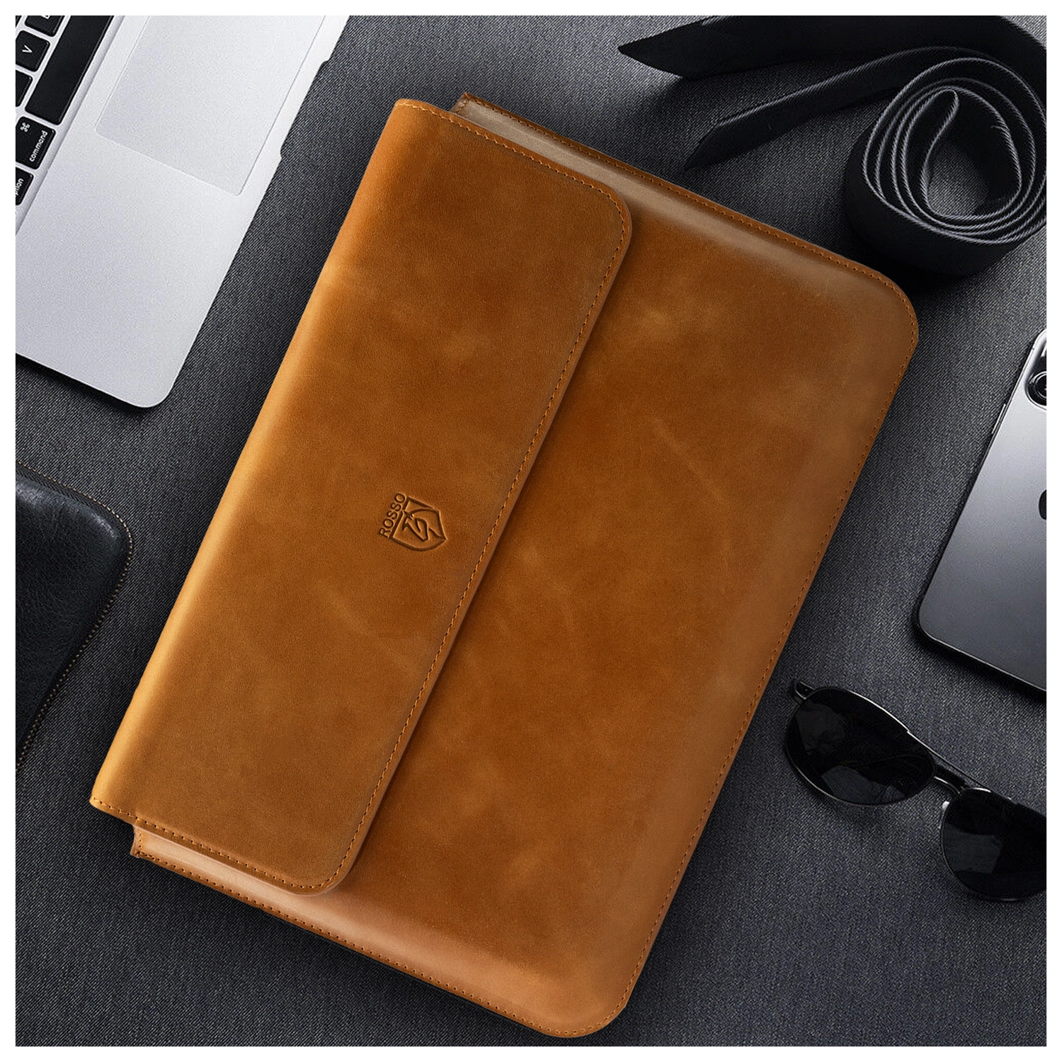 Rosso Deluxe MacBook / Laptop / iPad / Tablet Sleeve tot 14 Inch Echt Leer Bruin afbeelding 5