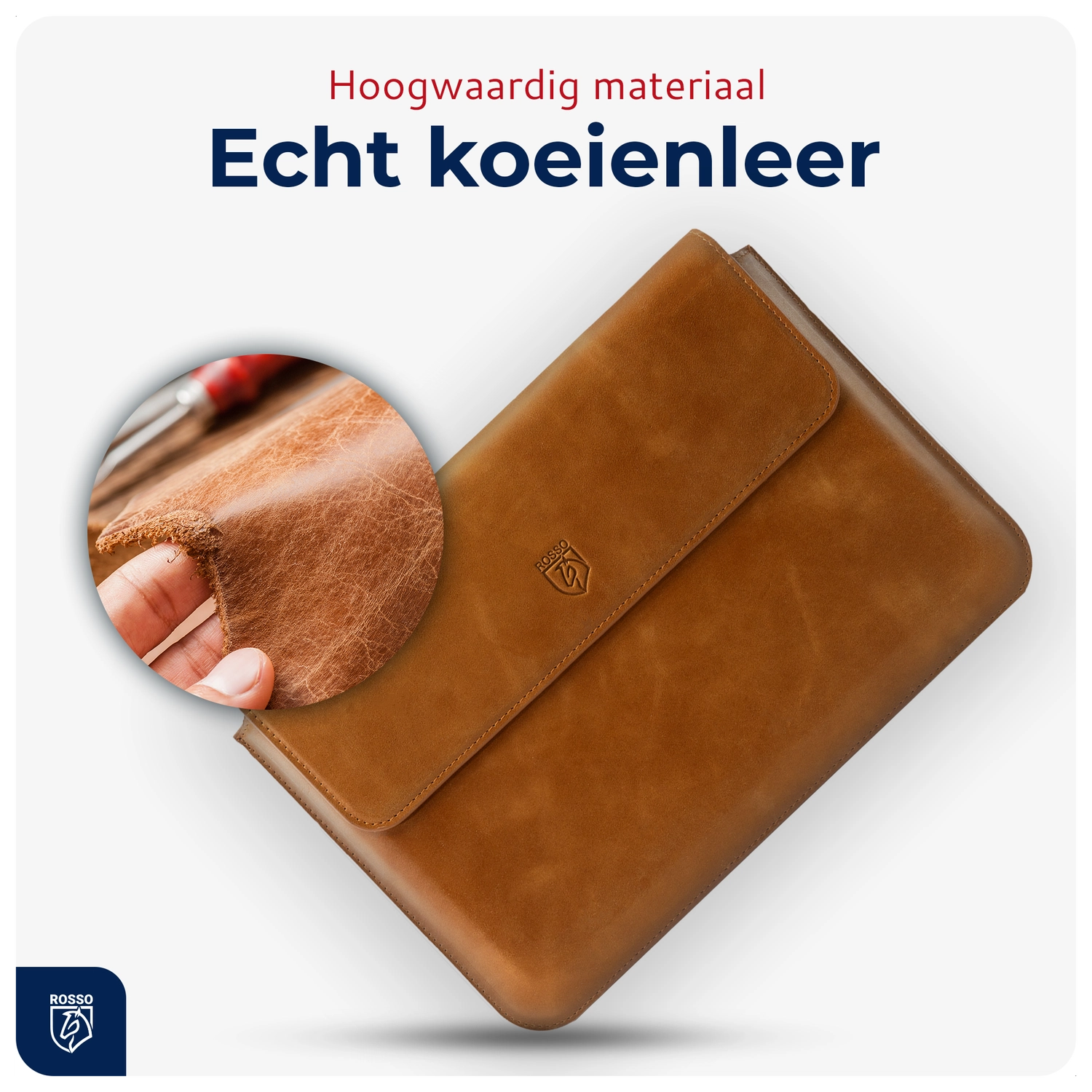 Rosso Deluxe MacBook / Laptop / iPad / Tablet Sleeve tot 11 Inch Echt Leer Bruin afbeelding 4