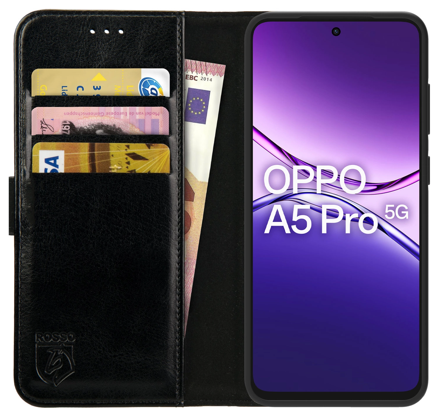 Rosso Element Oppo A5 Pro Hoesje Book Case Wallet Zwart afbeelding 1