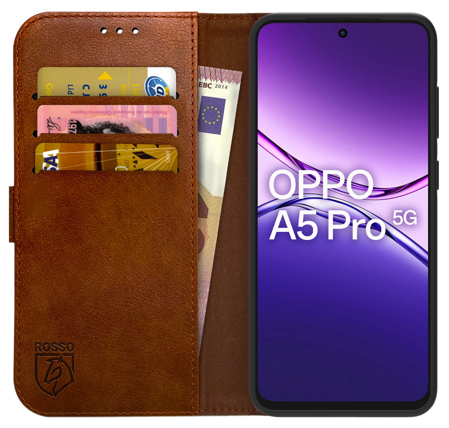 Rosso Element Oppo A5 Pro Hoesje Book Case Wallet Bruin afbeelding 1