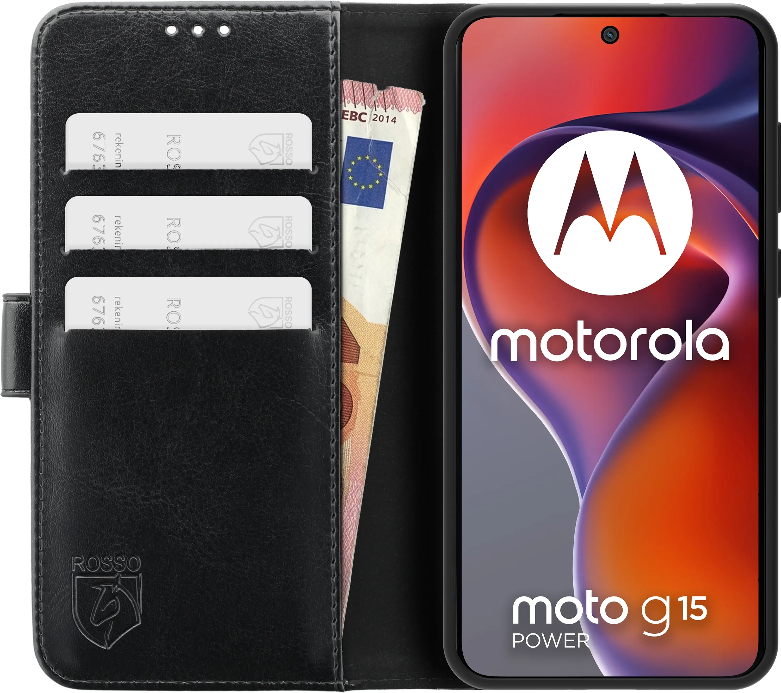 Rosso Element Motorola G15 Power Hoesje Book Case Wallet Zwart afbeelding 14