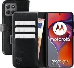 Rosso Element Motorola G15 Power Hoesje Book Case Wallet Zwart afbeelding