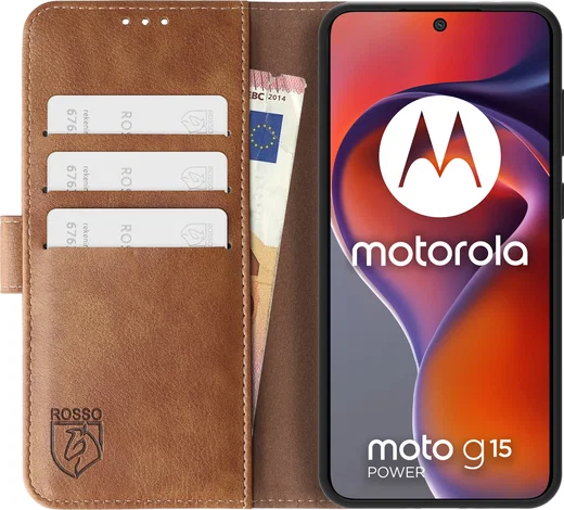 Rosso Element Motorola G15 Power Hoesje Book Case Wallet Bruin afbeelding 14