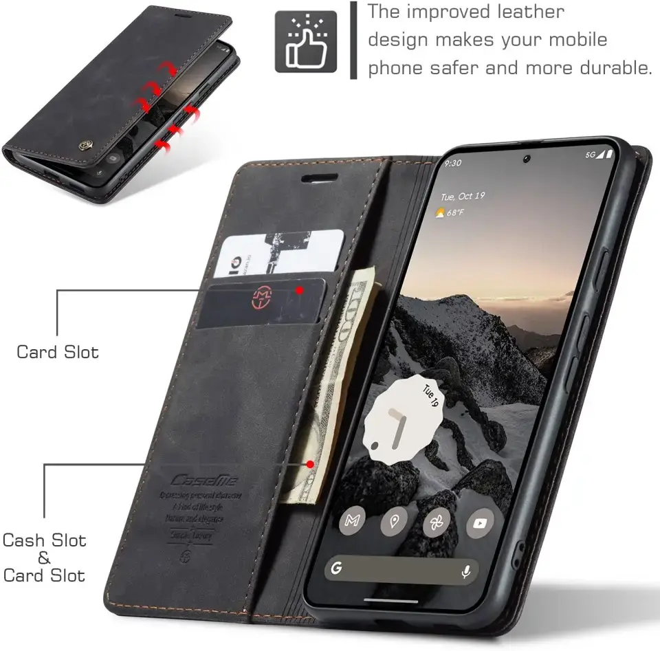 CaseMe 013 Google Pixel 9a Hoesje Book Case met Standaard Zwart afbeelding 3