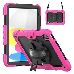 Apple iPad 11 (2025) / 10.9 (2022) Hoes met Screen Protector en Handriem Roze afbeelding