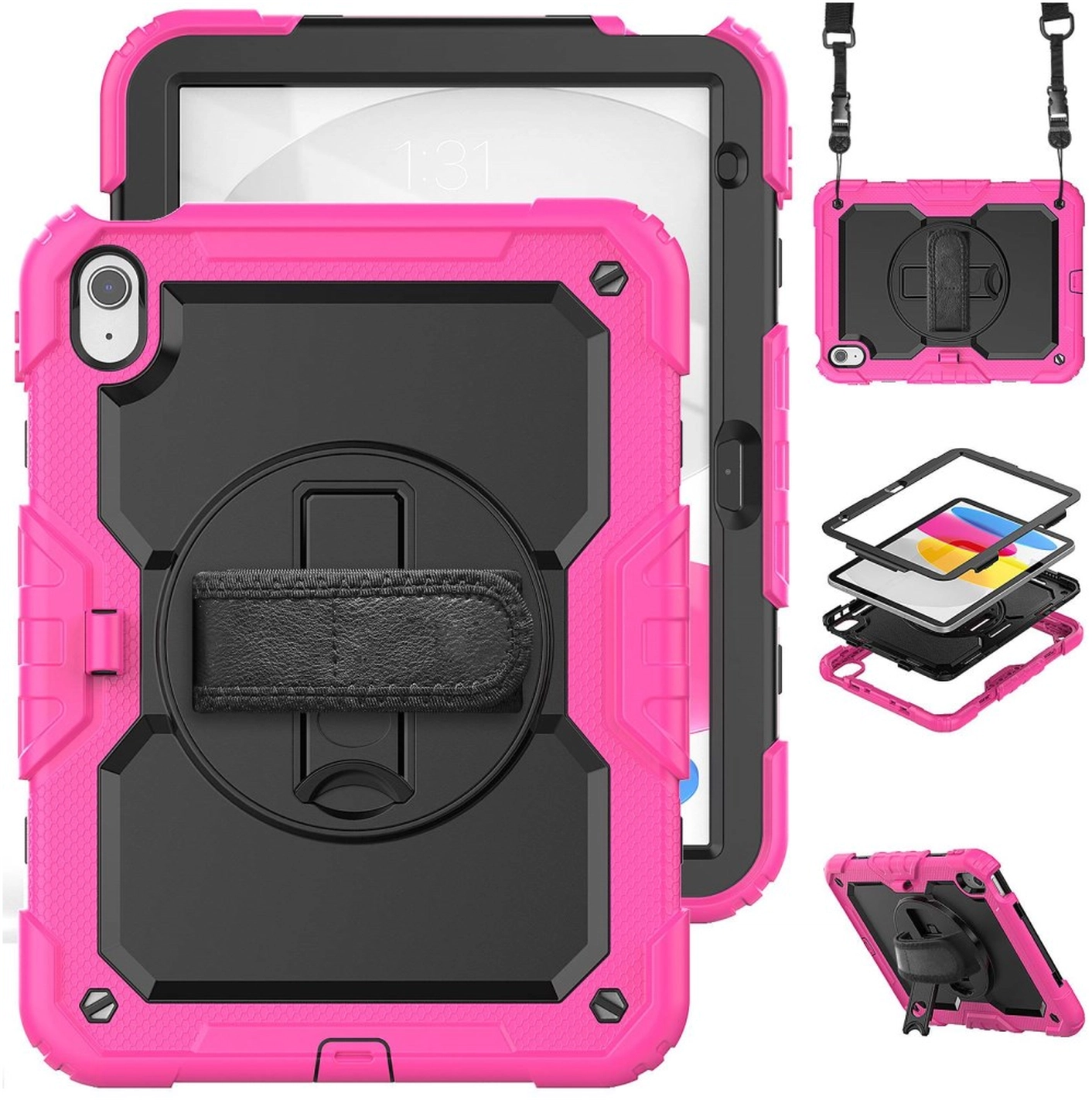 Apple iPad 11 (2025) / 10.9 (2022) Hoes met Screen Protector en Handriem Roze afbeelding 2
