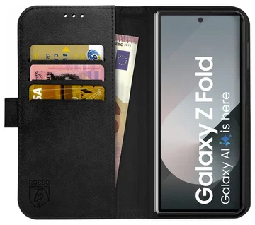 Rosso Deluxe Samsung Galaxy Z Fold 7 Hoesje Echt Leer Book Case Zwart