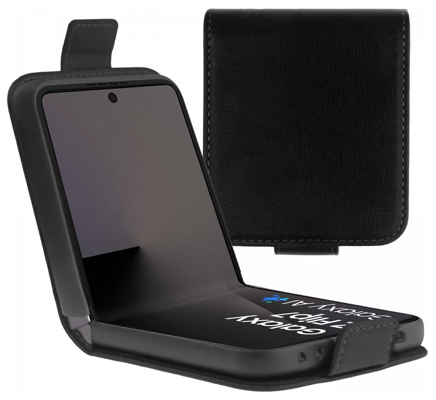 Rosso Deluxe Samsung Galaxy Z Flip 7 Hoesje Echt Leer Book Case Zwart afbeelding 1