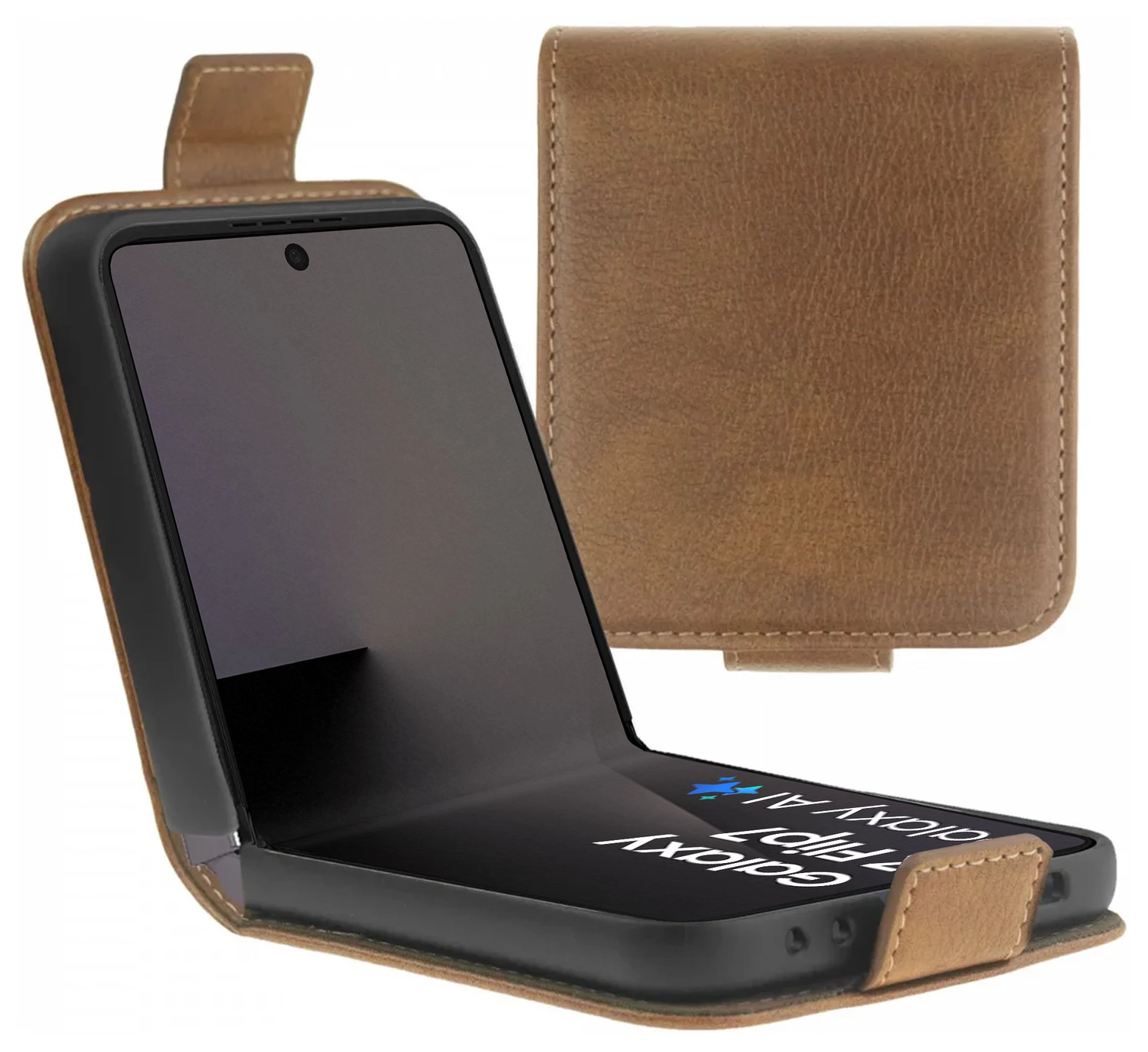 Rosso Deluxe Samsung Galaxy Z Flip 7 Hoesje Echt Leer Book Case Bruin afbeelding 1