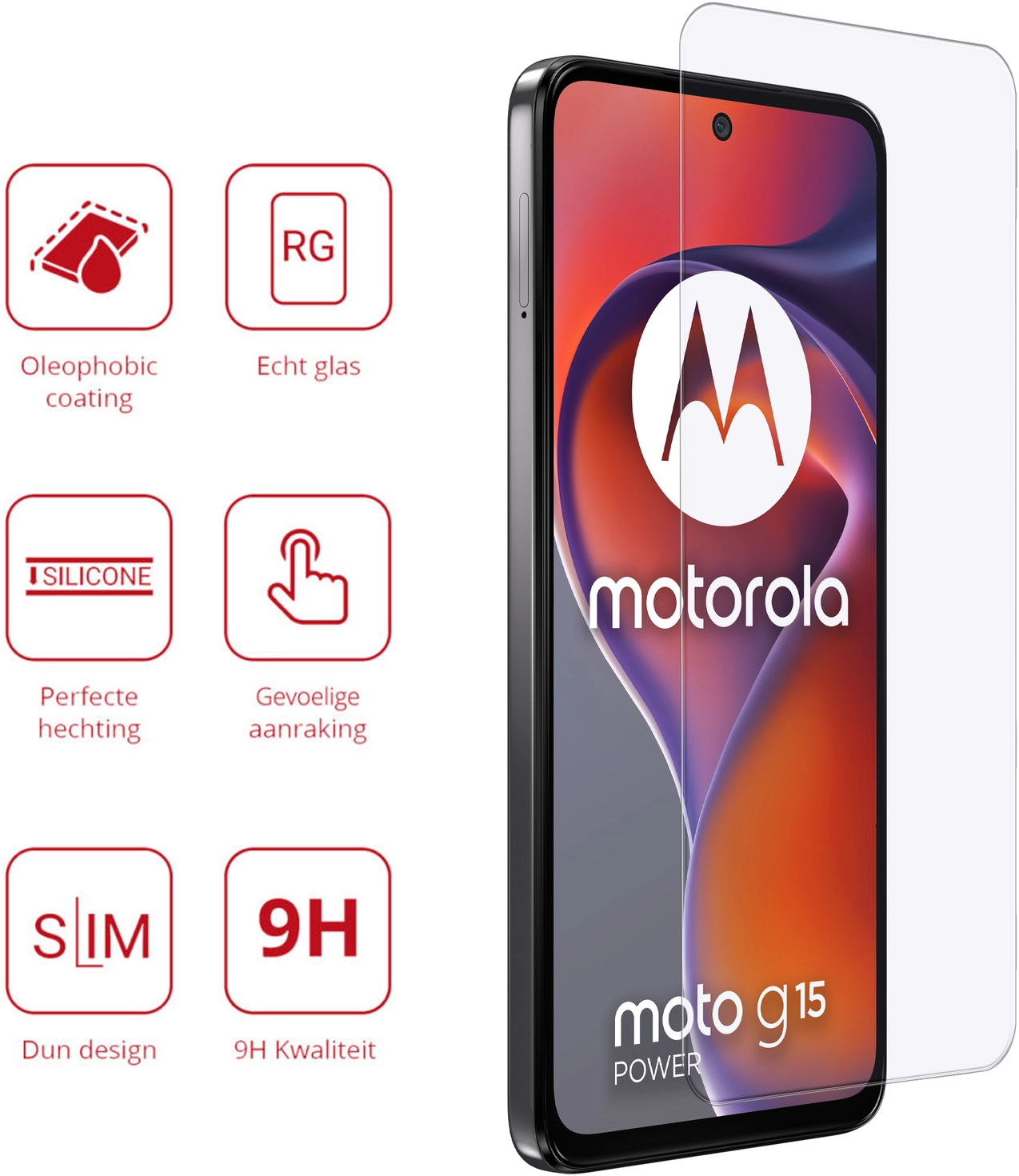 Rosso Motorola Moto G15 / G15 Power 9H Tempered Glass Screen Protector afbeelding 2