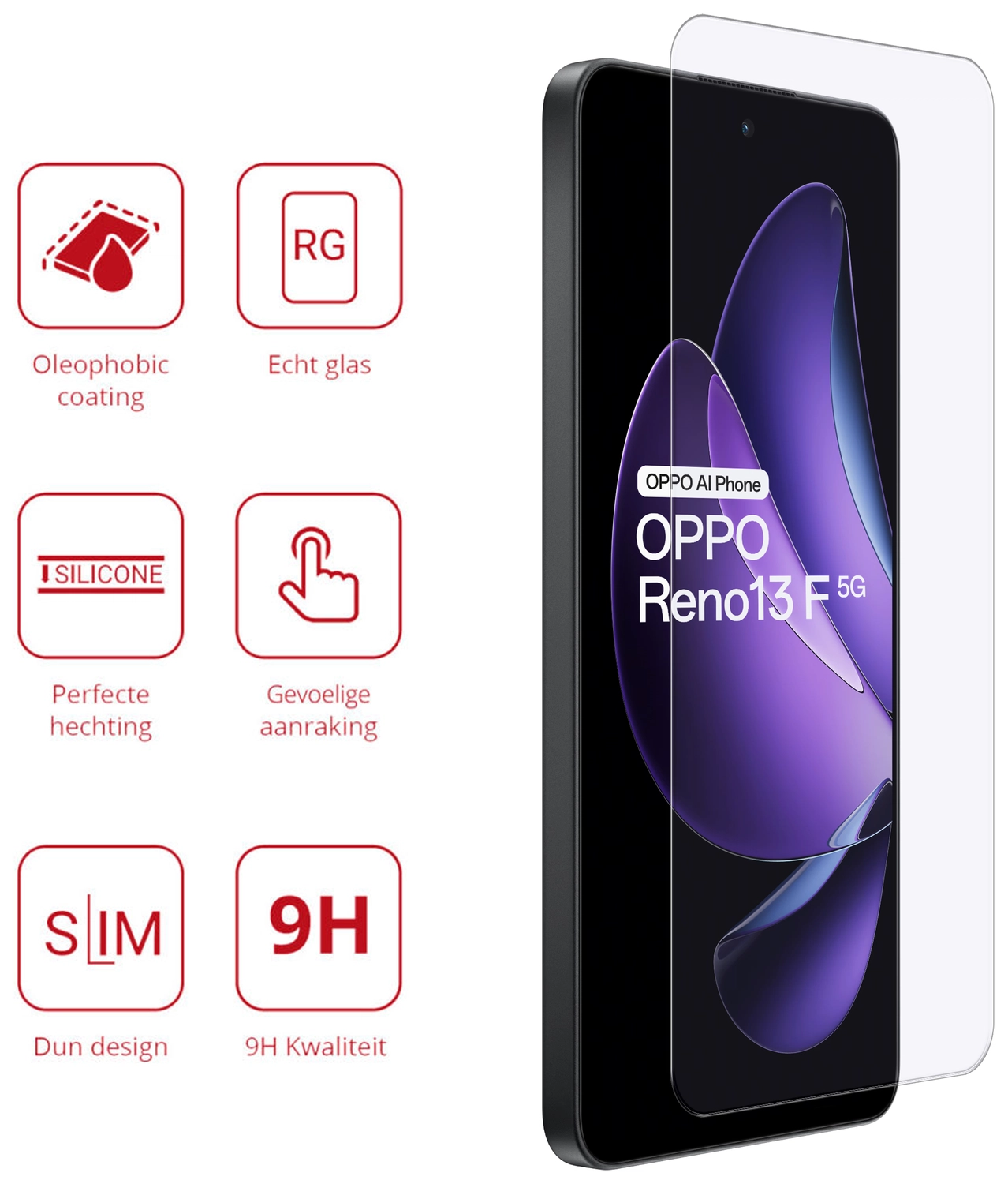 Rosso Oppo Reno 13 F 9H Tempered Glass Screen Protector afbeelding 2
