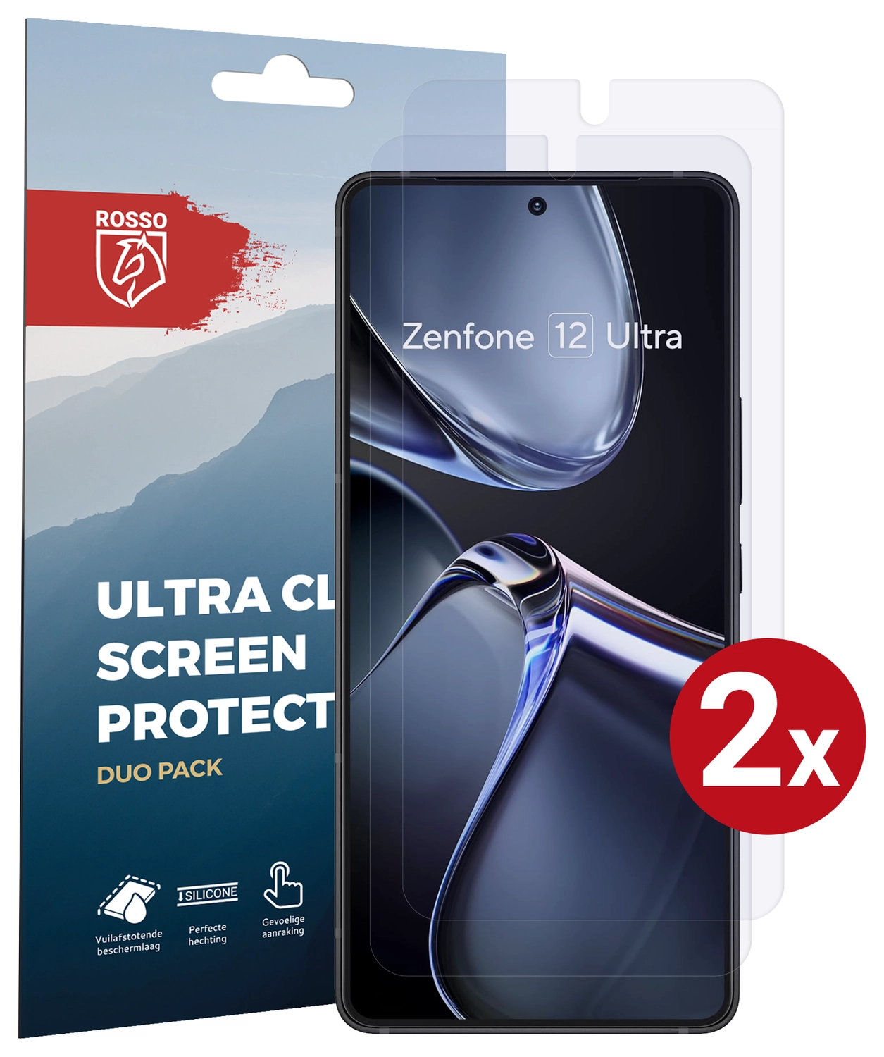 Rosso Asus Zenfone 12 Ultra Screen Protector Case Friendly Folie Duo Pack afbeelding 1