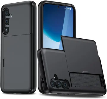 Samsung Galaxy A16 Hoesje met Slider Kaarthouder Back Cover Zwart