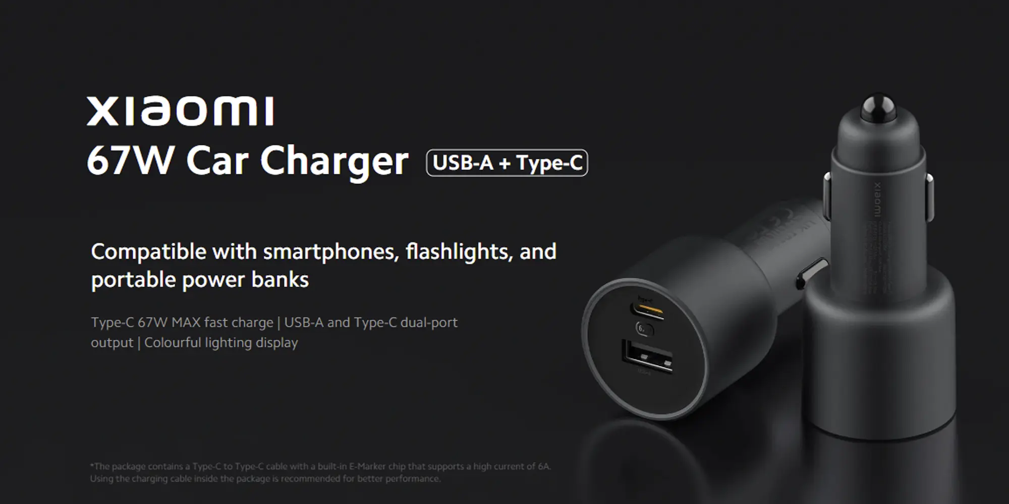 Originele Xiaomi 67W Auto Snellader USB-A / USB-C Poort Fast Charge Zwart afbeelding 4