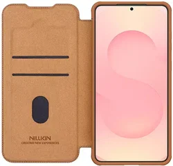 Nillkin Qin Pro Samsung Galaxy S25 Edge Hoesje Book Case met Camera Slider Bruin afbeelding