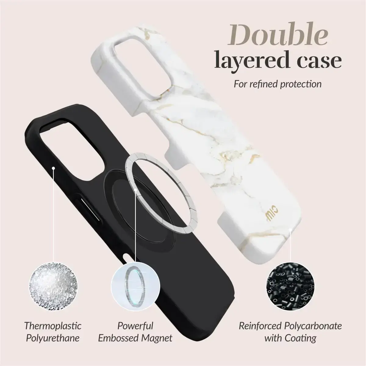 MIO MagSafe iPhone SE (22/20)/8/7 Hoesje Hard Shell Back Cover White Marble afbeelding 6