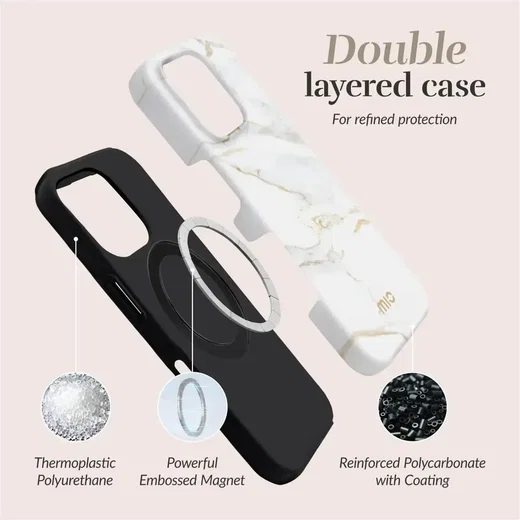 MIO MagSafe iPhone SE (22/20)/8/7 Hoesje Hard Shell Back Cover White Marble afbeelding 6