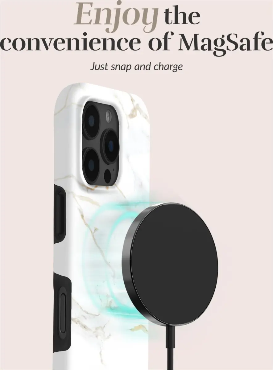 MIO MagSafe iPhone 17e / 16e Hoesje Hard Shell Back Cover White Marble afbeelding 3