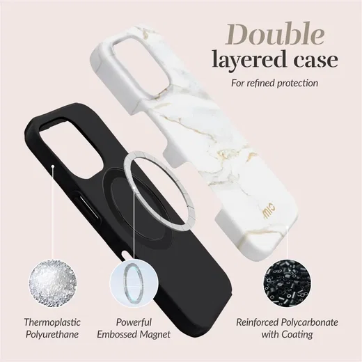 MIO MagSafe iPhone 17e / 16e Hoesje Hard Shell Back Cover White Marble afbeelding 6