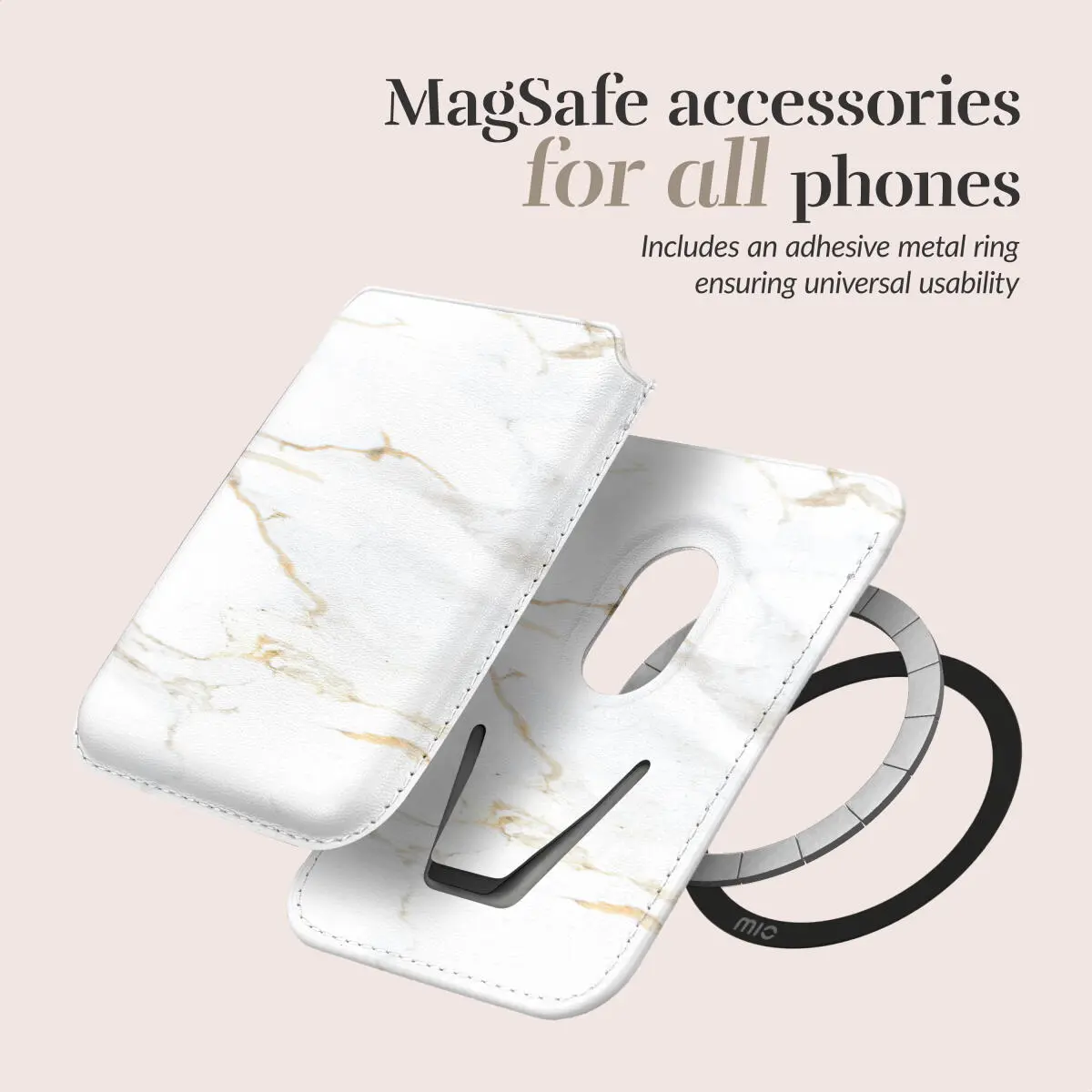 MIO Card Holder Universele MagSafe Kaarthouder / Pasjeshouder White Marble afbeelding 4