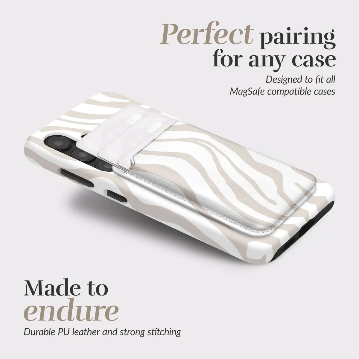 MIO Card Holder Universele MagSafe Kaarthouder / Pasjeshouder Sandy Zebra afbeelding 3