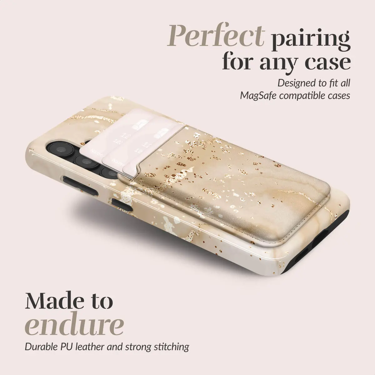 MIO Card Holder Universele MagSafe Kaarthouder / Pasjeshouder Gold Marble afbeelding 3