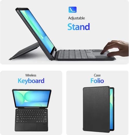 Dux Ducis Samsung Galaxy Tab S10 FE Plus Hoes Bluetooth Toetsenbord Zwart afbeelding 5
