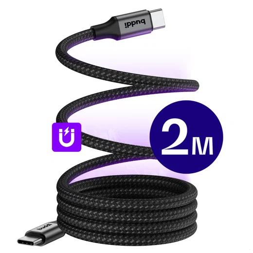 Buddi Flex USB-C naar USB-C Magnetische Kabel 60W Fast Charge 2M Zwart afbeelding 1