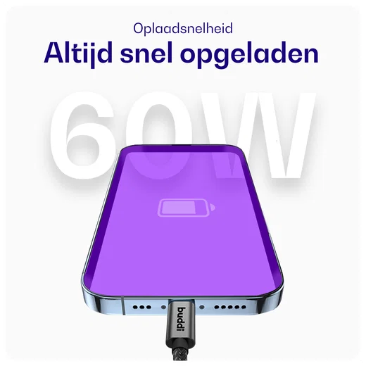 Buddi Flex USB-C naar USB-C Magnetische Kabel 60W Fast Charge 2M Zwart afbeelding 3
