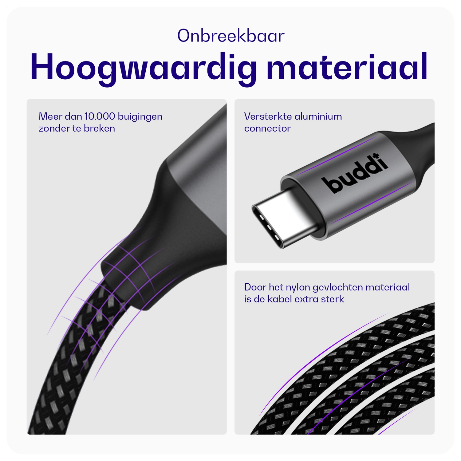 Buddi Flex USB-C naar USB-C Magnetische Kabel 60W Fast Charge 2M Zwart afbeelding 7