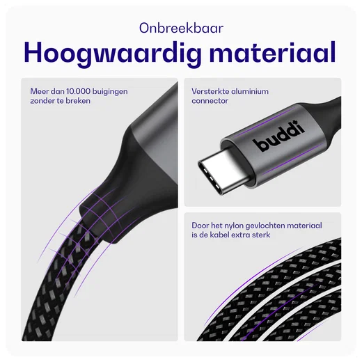 Buddi Flex USB-C naar USB-C Magnetische Kabel 60W Fast Charge 2M Zwart afbeelding 7