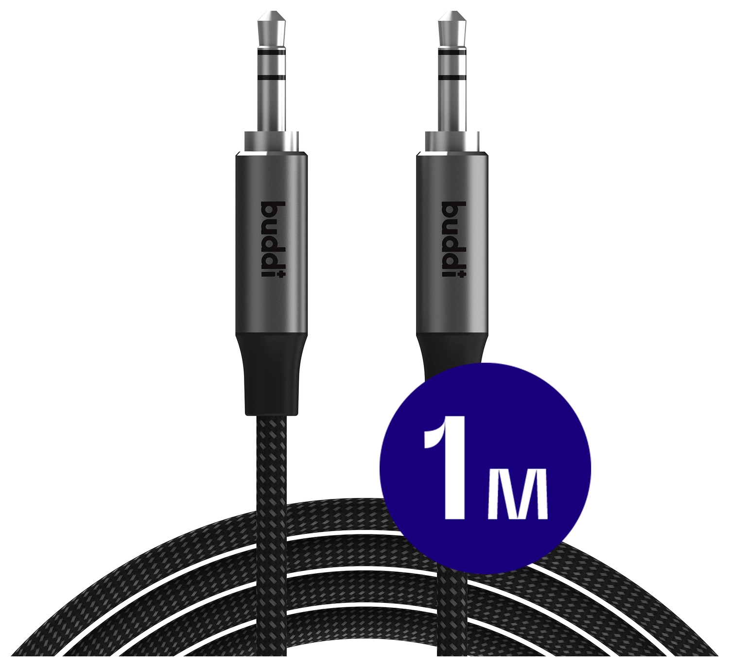 Buddi Flex 3.5mm Jack Aux Audio Kabel 1M Zwart afbeelding 1