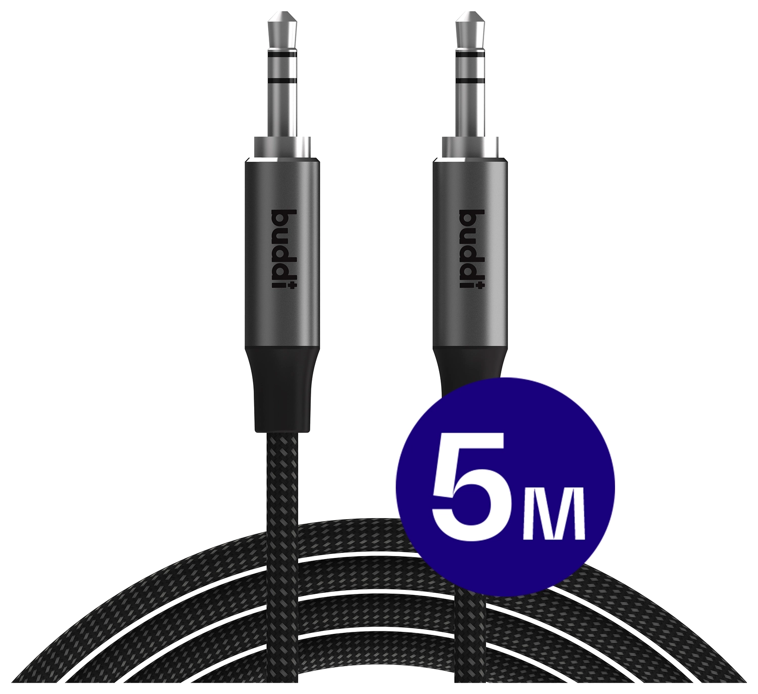 Buddi Flex 3.5mm Jack Aux Audio Kabel 5M Zwart afbeelding 1