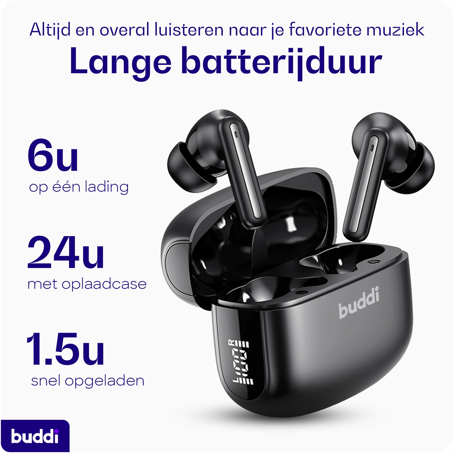 Buddi Pulse Draadloze Oordopjes Noise Cancelling ANC + ENC Zwart afbeelding 2
