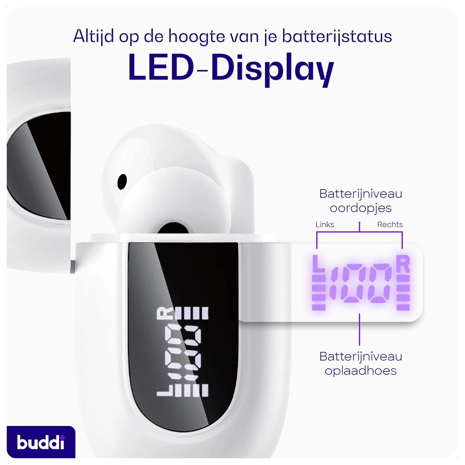 Buddi Pulse Draadloze Oordopjes Noise Cancelling ANC + ENC Wit afbeelding 5