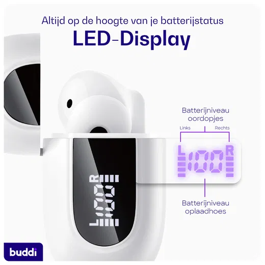 Buddi Pulse Draadloze Oordopjes Noise Cancelling ANC + ENC Wit afbeelding 5